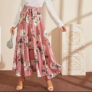 Women's High Waisted Front Tie Floral Boho Skirt